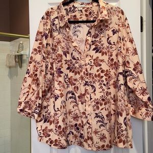 3x coldwater creek no iron cotton 3/4 sleeve shirt